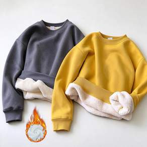 Seevary 1+1 겨울용 남녀 공용 라운드넥 기모 무지 맨투맨 데일리 캐주얼 상의