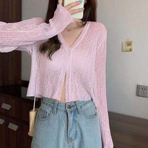 야오야오 주스 브이넥 얇은 니트 크롭 가디건