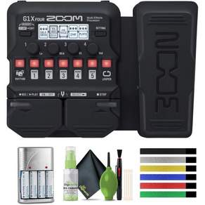 Zoom G1X 4개 멀티 이펙트 페달 충전기 청소 키트 와이어 타이가 포함된 AA 배터리