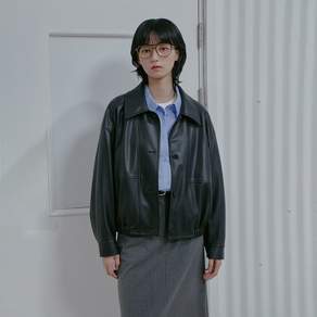 랩 여성용 박시 카라 페이크레더 점퍼 AS1LZ260