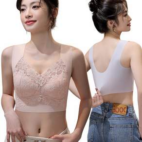KAQIA 레이스 여성 브래지어 노와이어 속옷 빅사이즈 심리스 스포츠브라 2세트 WX96