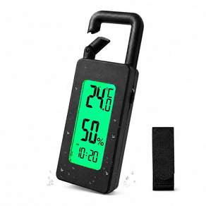 sology 솔로지 휴대용 온습도계 온도계 방적 IPX4 등산 캠프 오토바이 시계 열사병 대책 더위 대책 백라이트 블랙 OD300BK