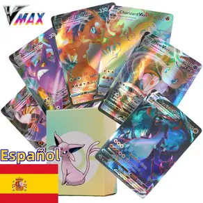 100Pcs 스페인어 카드 희귀 Vmax GX EX 태그 팀 V 에너지 소장 반짝 이는 생일 선물