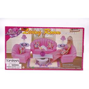 YMCtoys My Fancy Life - 미니어처 인형의 집 거실 가구 세트 핑크 플러시 소파 및 테이블 놀이 세트와 장식 액세서리 포함