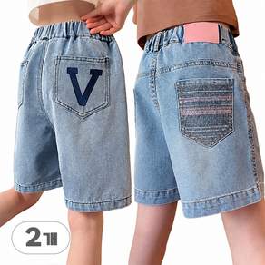 우주슈 여아 밴딩 5부 데님 반바지 2종세트