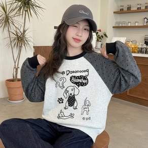 베비포 주니어 여아 기모 강아지 그래픽 루즈핏 맨투맨 DA8