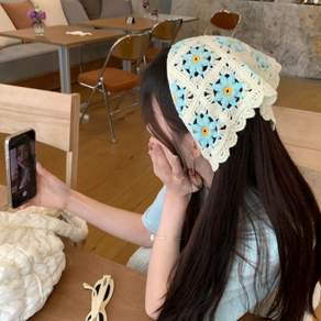 삼각 두건 반다나 얇은 가벼운 니트 헤어 스카프 보닛 귀도리 여성 머리 헤어밴드 보넷