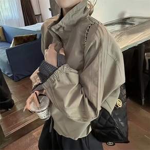 WIHOLL 여성 하이넥 캐주얼 재킷 가을 겨울 데일리 바람막이 아우터