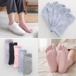 만평 여성 면 단목 발가락 양말 순면 여자 골지 크루 발목 데일리 5개입