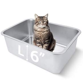 HNeekyr 스테인리스 스틸 고양이 화장실 18"x14"x6" | 실내 고양이용 / 고양이용 녹슬지 않음