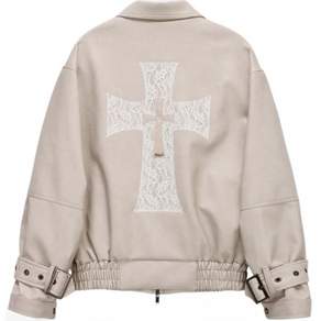 에트오소메 Cross Lace Leather Jumper (Beige)