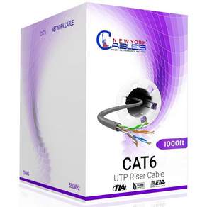 뉴욕 케이블 CAT6 이더넷 1000피트 벌크 라이저 CMR 23AWG UTP 4쌍 550MHz 10Gbps 고속 LAN 스트리밍 게임 홈 오피스 풀 박스 화이트