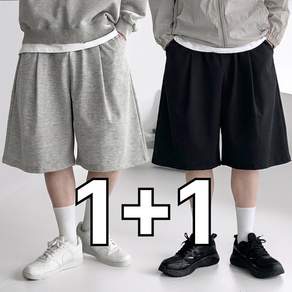핏노블 2P 남자 버뮤다팬츠 7부 와이드 원턱 반바지 1+1