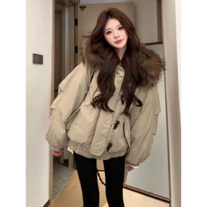 WIHOLL 여성 퍼후드 패딩 점퍼 도톰한 보온 가을 겨울 데일리 아우터