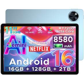 DOOGEE U11 안드로이드 16 태블릿 11인치 대화면 16GB+128GB Gemini AI지원 90Hz 디스플레이 8580mAh 배터리 태블릿PC