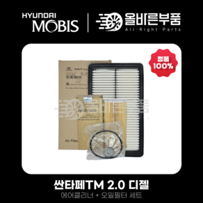 에어루브 싼타페 TM 디젤 2.0/2.2 e-VGT 18-20년식 엔진 오일필터 + 에어 크리너