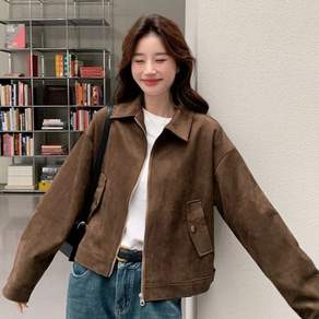 투니스 여성 빈티지 스웨이드 긴소매 재킷