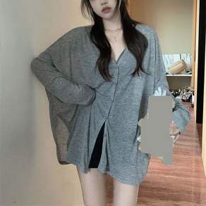JLVJ 여성 빅 사이즈 긴팔 가디건 상의 얇은 사무실 가디건 봄가을용
