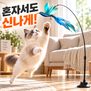 스마일플로우 진짜같은 벌새 낚시대 풀세트 고양이 최애 튼튼 고정 장난감