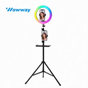 WOWWAY 링라이트 [18색 RGB+3색 조명+듀얼 거치대+멀티 트레이] LED 조명 방송 촬영 삼각대