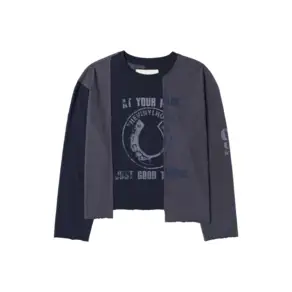 THEVINYLHOUSE 더바이닐하우스 블록 언밸런스 긴팔 티셔츠 여성 네이비