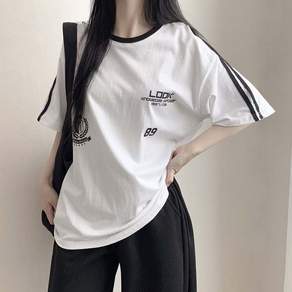 트랙라인 스포티 루즈핏 배색 레터링 그래픽 코든 반팔티셔츠