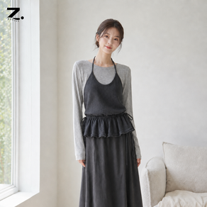 Zoovit 여성 가을 라운드넥 긴팔 티셔츠 + 끈 홀터넥 조끼 2종세트