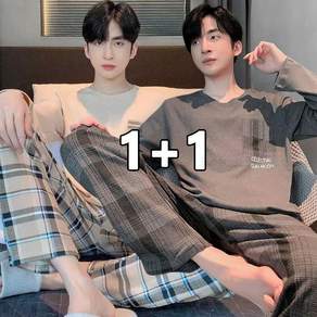 꽃소담 1+1 남자 긴팔 잠옷 상하의 세트 캐주얼 파자마 투피스 MAL26A1090