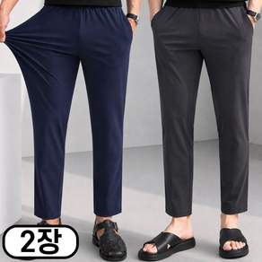놈시크 1+1 S~6XL 남성 냉감 바지 링클프리 시원한 여름 아이스 스판 밴딩 빅사이즈 슬랙스