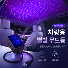 차량용 별빛 무드등 USB 은하수 프로젝터 자동회전 음성반응 블루퍼플 감성조명
