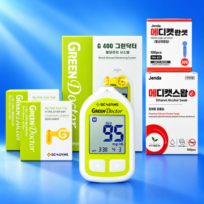 녹십자 그린닥터 혈당측정기+시험지100매+메디캣 침110개+메디캣 솜100매 세트 [메디캣 출고]