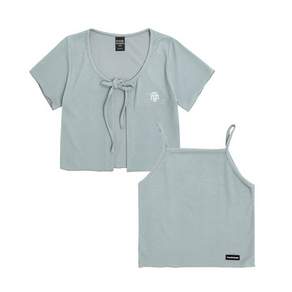 [SET] 무아무아 로고 슬리브리스 하프 가디건 나시 + 가디건 세트[민트]