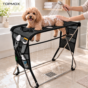 TOPMOX 강아지 목욕 거치대 올인원 미용대 발톱관리 부분미용 드라이 접이식 샤워 해먹 소형 중형견 겸용