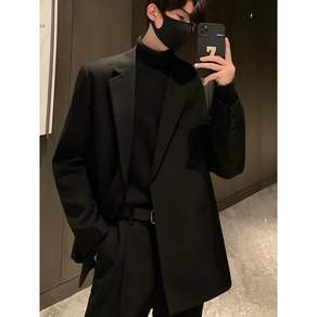 ANYOU 남성용 사계절 캐주얼 정장 데일리 기본핏 검정정장 경량 사계절 슬림핏 수트 자켓 코트