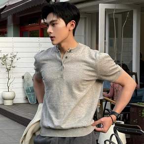 BIKASU 남자 여름 머슬핏 반팔티 빅사이즈 캐주얼 티셔츠 카라 반팔