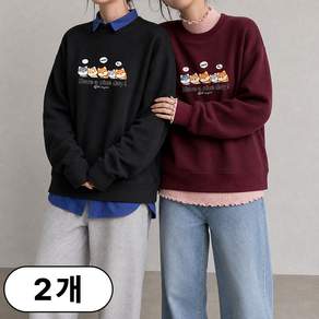 1+1 스타일아유 면질 여성 기모 맨투맨 시바견 캐릭터 프린팅 루즈핏 가을겨울 TS4360