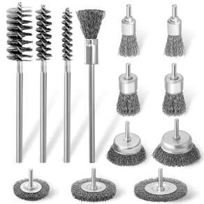 드릴 용 13 Pcs 와이어 브러시 1/4 인치 원형 탄소강 와이어 휠 드릴 용 확장 드릴 와이어 브러시 청소용