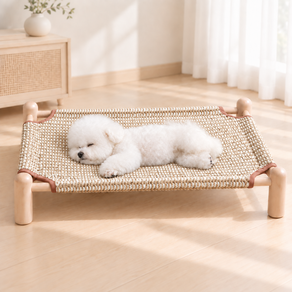 WHH 사계절 통기성 강아지 방석 고양이 침대 스크래쳐 겸용 원목 해먹형 펫베드