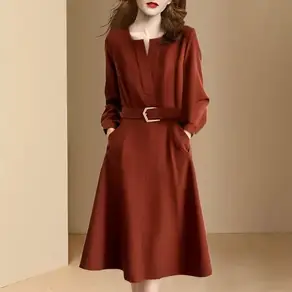 708090 여성 롱 원피스 긴팔 벨트 패션원피스