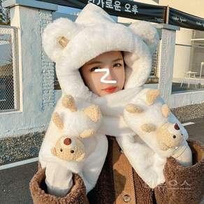 티류으스 여성 겨울 곰돌이 보온 모자 목도리 장갑 3종 세트 귀여운 플리스 액세서리 Lyw