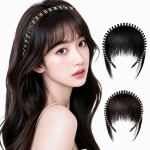 상덕 앞머리 가발+머리띠 볼륨 시스루뱅 헤어피스