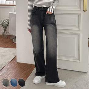 오버나인 여성용 [ 숏미들롱 ~3XL ] 3단기장 반밴딩 와이드 청바지