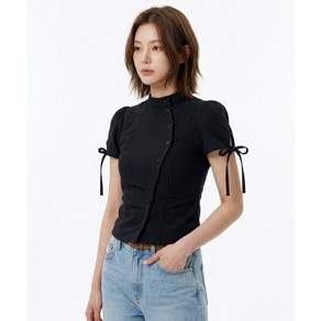 일리고 차이나 버튼 카라 탑 차콜
