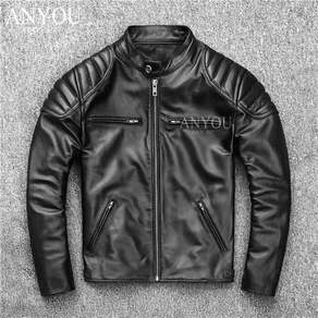 ANYOU 남성 레더 자켓 스탠드카라 집업 바이커 캐주얼 라이더 자켓