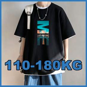 편안한 빅사이즈 반팔 남자 티셔츠 프린팅 박스티 오버핏 순면 라운드 칼라 여름옷 5XL 6XL 7XL
