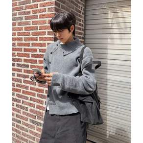 MISEKISEOUL MEN [임서진x미세키서울 맨]High neck side button knit CHARCOAL