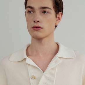 Cotton modal hand stitch collared pullover_Off white