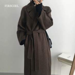 FIRSGIRL 여성 겨울 여성스러운 벨트 허리라인 롱코트