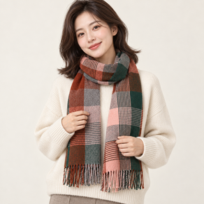 KARSAER 머플러 여성 체크 캐시미어 프린지 겨울 보온 장식 감성 데일리 패션 목도리 스카프 Q1036