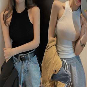 골지 짱짱한 나시 Y2K 민소매 홀터넥 망고 여름
